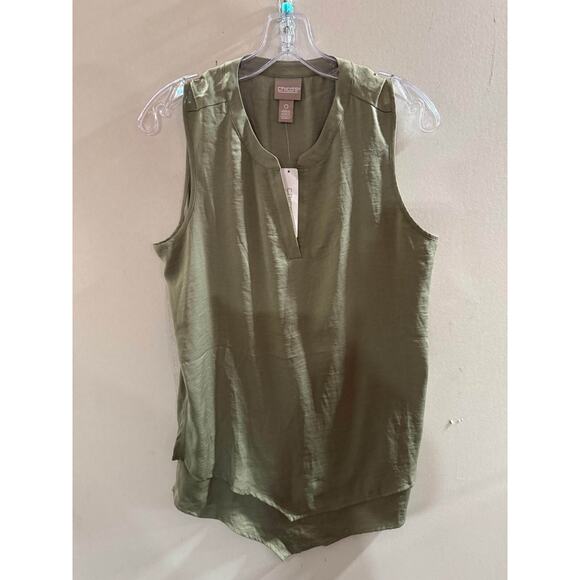 Chico's Tops - Chico's Tank Top Womens Size 0 Green Sleeveless Assmetrical Hem Split V Neck